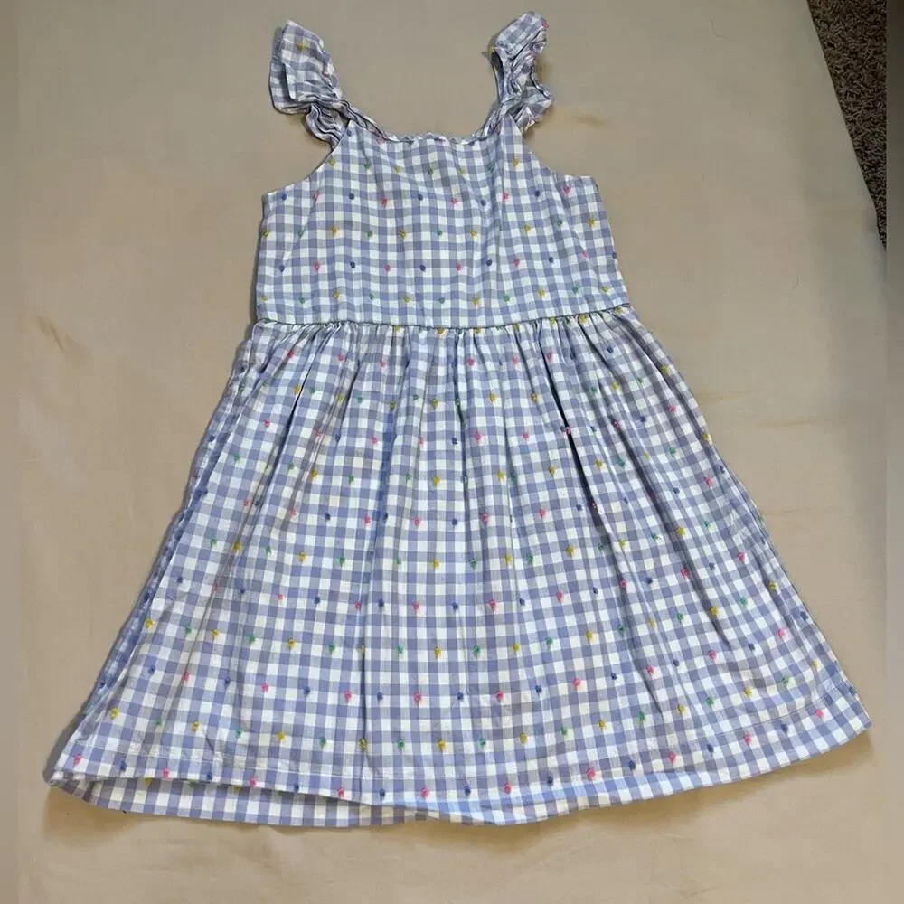 Gap Periwinkle and White Plaid Spring Dress with Multicolored Dots Size Medium